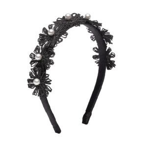 Eugenia Kim Black Azalea Pearly Straw Flower Headband Pearl New with Tags